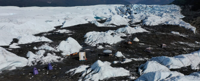 aerial view of glacier camp on Matanuska Glacier