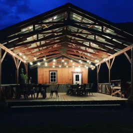 covered patio with lights