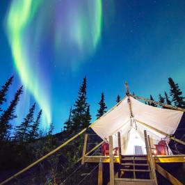 northern lights over campsite