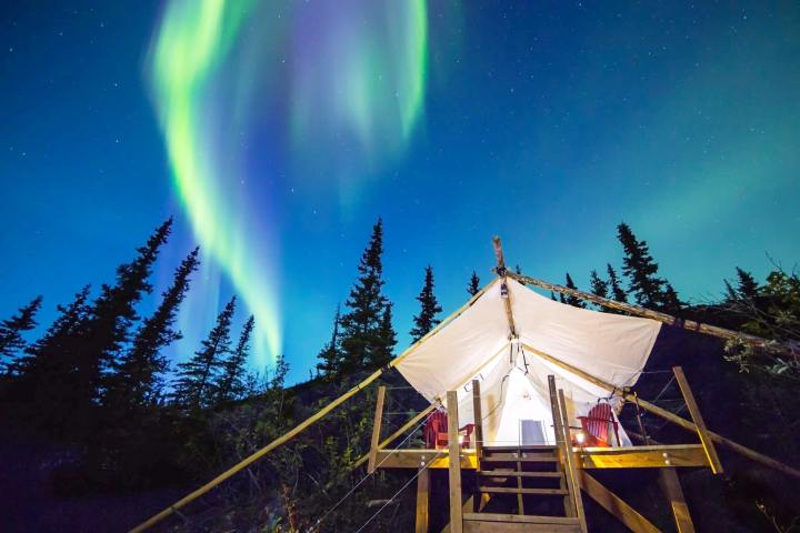 northern lights over campsite