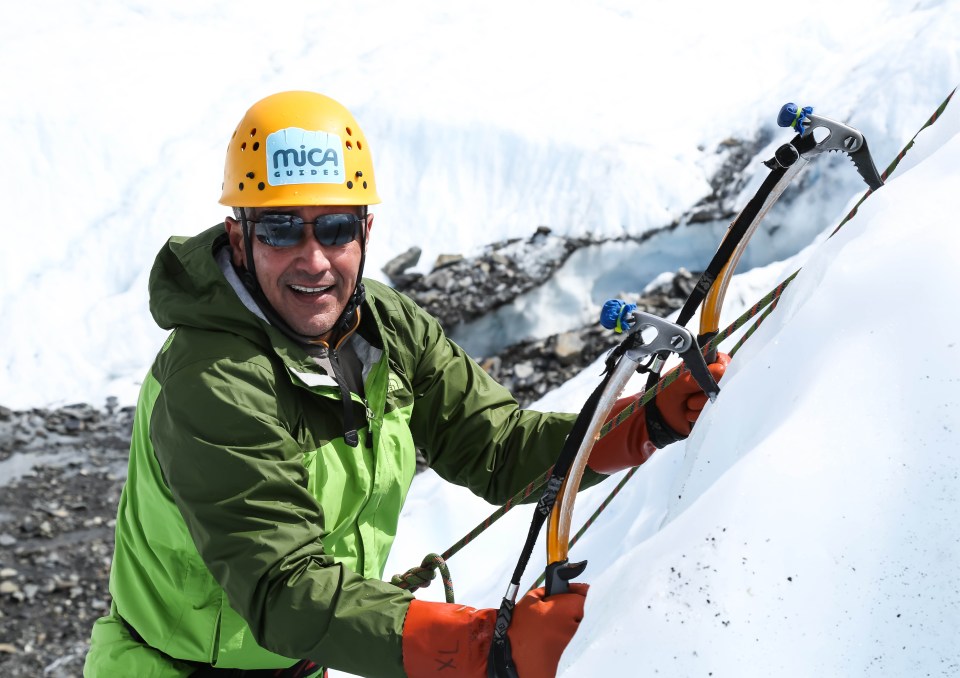 Smiling ice climber on Matanuska Glacier Smiling ice climber on Matanuska Glacier