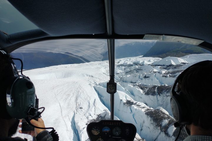 View from inside the helicopter of the Matanuska Glacier