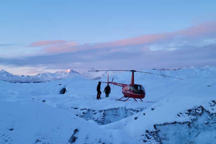 People on helicopter tour on the Matanuska Glacier