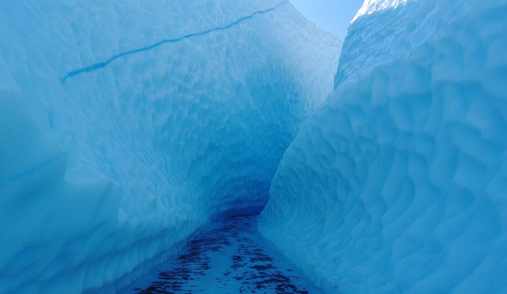 blue crevasse and meltwater on Matanuska Glacier