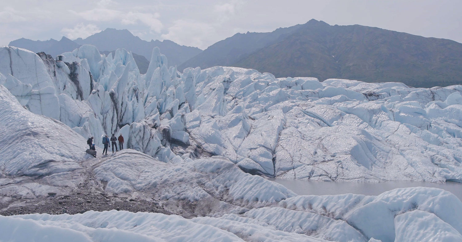 Front terminus ice fins on front of valley glacier